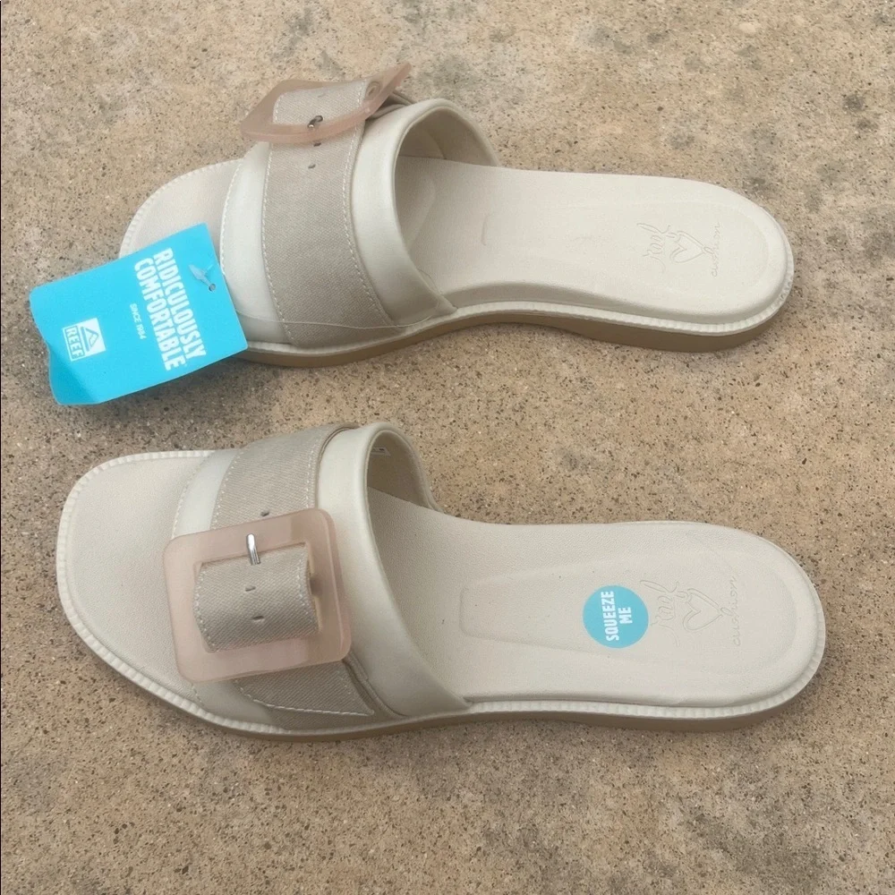 Reef Women's Lana Bluckle Vintage White Slide Sandals Size 9 NWT